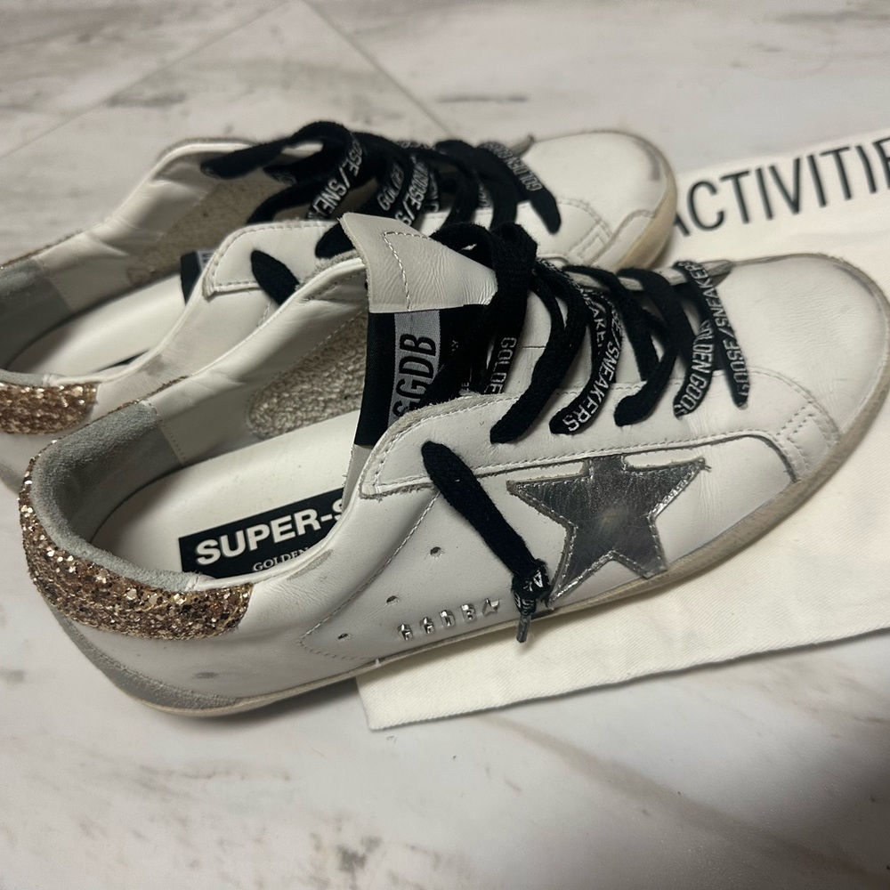 Golden Goose White and Gold Sneakers